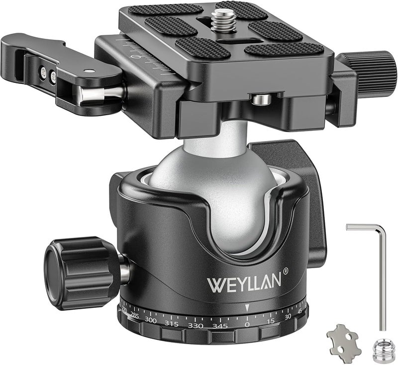 WEYLLAN EH36L Tripod Ball Head with Lever Release, 36mm Low Profile Heavy Duty Ball Head Mount with Arca Swiss Quick Release Plate for Camera Tripod Monopod DSLR Camcorder Telescope,Max Load 44lb/20kg - Image 1